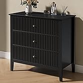 RoyalCraft Black Fluted 3 Drawer Dresser, 32 inch Wide Dresser Nightstand for Bedroom, Modern Wood Chest of Drawers, Large Painted Nightstand with 3 Drawers for Closet, Hallway, Entryway