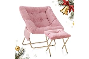 Osumlee Comfy Saucer Chair for Adults, Foldable Living Room Chairs, Soft Faux Fur Lounge Chair for Bedroom, Reading Chairs, X-Large (Ottoman-Pink)