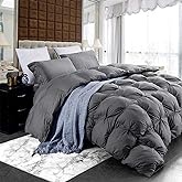 Luxurious Heavyweight Goose Down Feather Fiber Comforter Duvet Insert, Exquisite Gray Pinch Pleat Design, Oversize Palatial King 120 x 98, Premium Baffle Box 100% Egyptian Cotton, 95 oz Fill Weight
