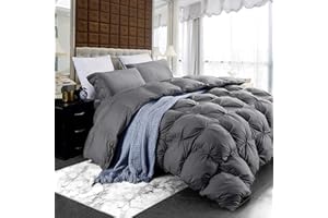 EGYPTIAN COTTON FACTORY STORE Luxurious Heavyweight Goose Down Feather Fiber Comforter, Exquisite Pinch Pleat Design, Oversize California King/Cal King 108 x 98, 100% Egyptian Cotton, 90 oz Fill Weight, Gray