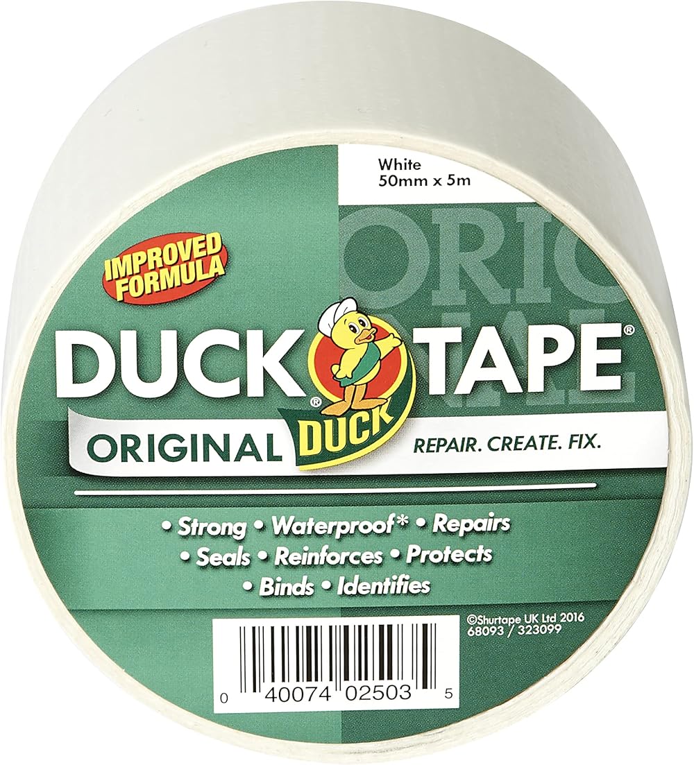Duck Original White Tape 50mm x 5m High Strength Waterproof Adhesive Cloth