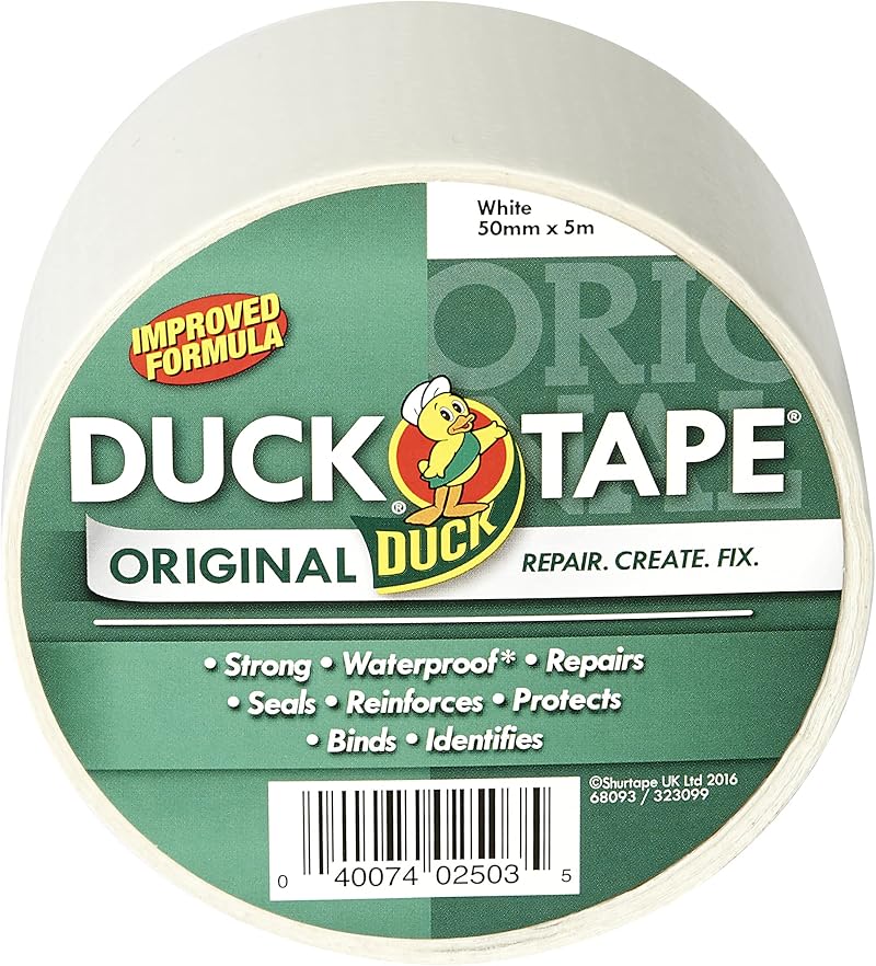 Duck Original White Tape 50mm x 5m High Strength Waterproof Adhesive Cloth