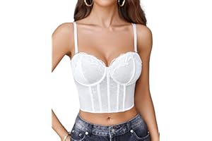 Avidlove Bustier Tops for Women V Neck Lace Bralettes Corset with Underwired Sexy Concert Crop Top