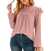 Glamaker Women's Long Sleeve Blouses Ruffle Eyelet Crochet Tops Dressy Casual Western Shirts 2025 Spring Fall Outfits
