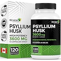 RENEW ACTIVES Psyllium Husk 600MG per Capsules – Bulk-Forming Laxative & Soluble Fiber for Digestive Health, Regularity & Adu