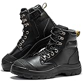 ROCKROOSTER Work Boots for Men, steel toe, 6 inch, Side Zipper, Construction Work Boots, Comfortable, Slip-Resistant, EE wide, ASTM F2413-18, EH Rated AK052 AK052BK
