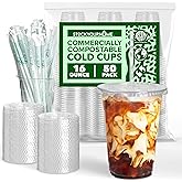 Stock Your Home 16 oz Premium Commercially Compostable Cold Cups (50 Pack), Eco Party Cup, Environmentally Friendly Disposable Sustainable for Water, Wine, Beer Sample