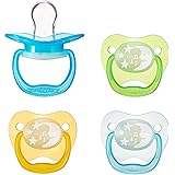 Amazon Brand - Mama Bear Glow-in-the-Dark Baby Pacifier, Stage 1 (0-6M), BPA Free, Assorted Colors (Pack of 4)
