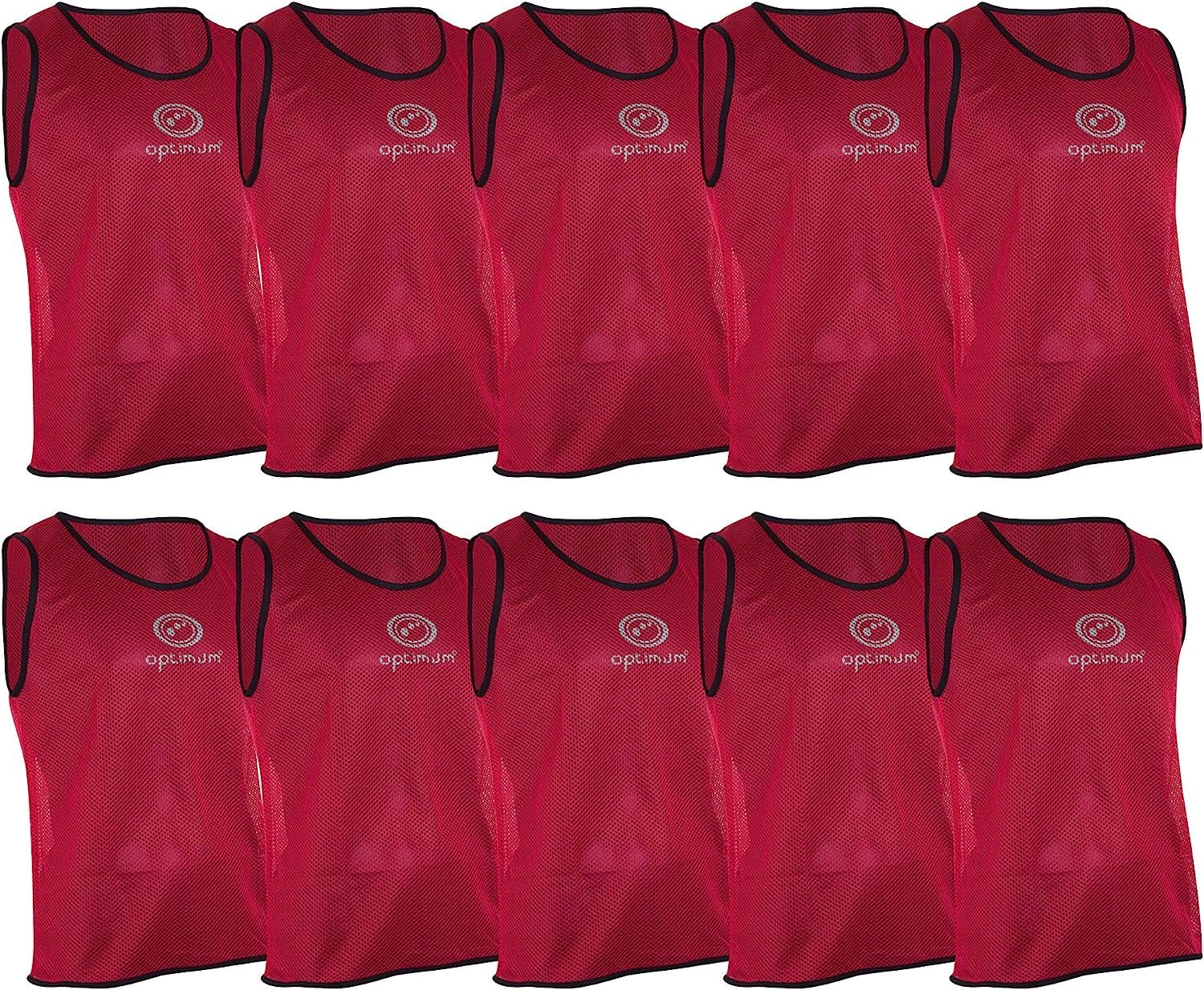 Optimum Unisex Training Bib - Pro Grade Mesh Polyester, Vibrant Anti-Sweat Multi-Sport Bib for Football, Rugby, & Other Activities - (Pack of 10) Red, Small