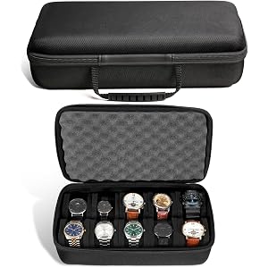AojSup Travel Watch Case 10 Slots, Watch Storage Box for Men, Portable Hard EVA Watches Organizer with Soft Foam Inserts, Fit