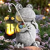 YHSOLAR Frog Solar Garden Statues, Resin Frog Figurine Decorations, Outdoor Frog Decor Art for Lawn,Yard, Unique Housewarming Gift for Garden Home