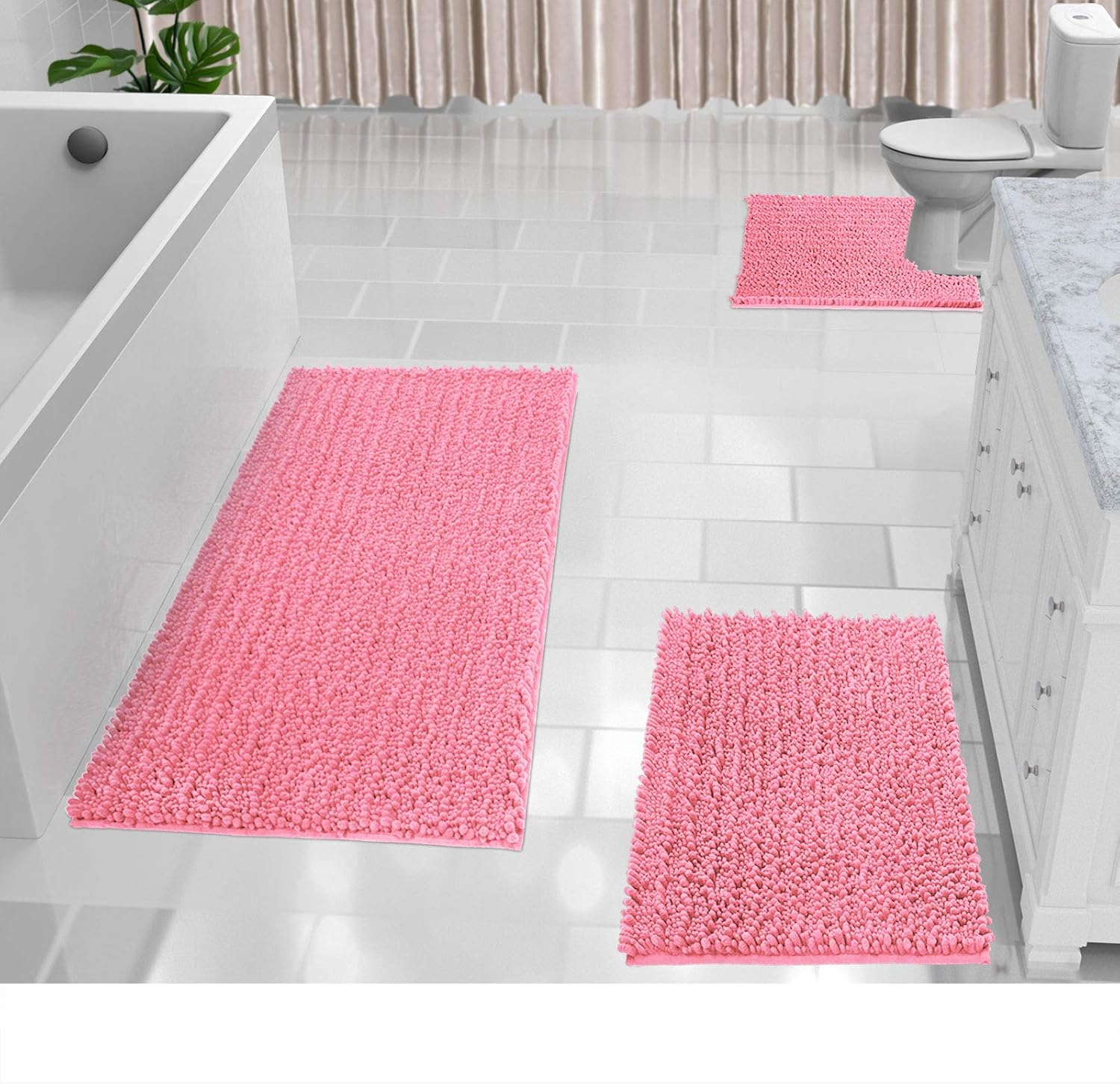 Yimobra 3 Piece Shaggy Chenille Bath Mat Sets, Extra Large Bathroom Mats 44.1x24