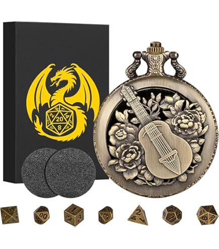 Lot De Mini Dés DND Steampunk Dragon - 7 Dés Polyédriques Métal Avec Boîtier Montre Poche - Cadeau D&D