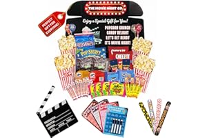 XOXO PARENTS Movie Night Gift Basket – 42-Piece Gift Box with Popcorn, Candy, Snacks & Bingo – Birthdays, Date Night, Family, Kids, Adults, Mom, Dad, Teens, Christmas, Mothers Day, Fathers Day, Raffle & Fundraiser