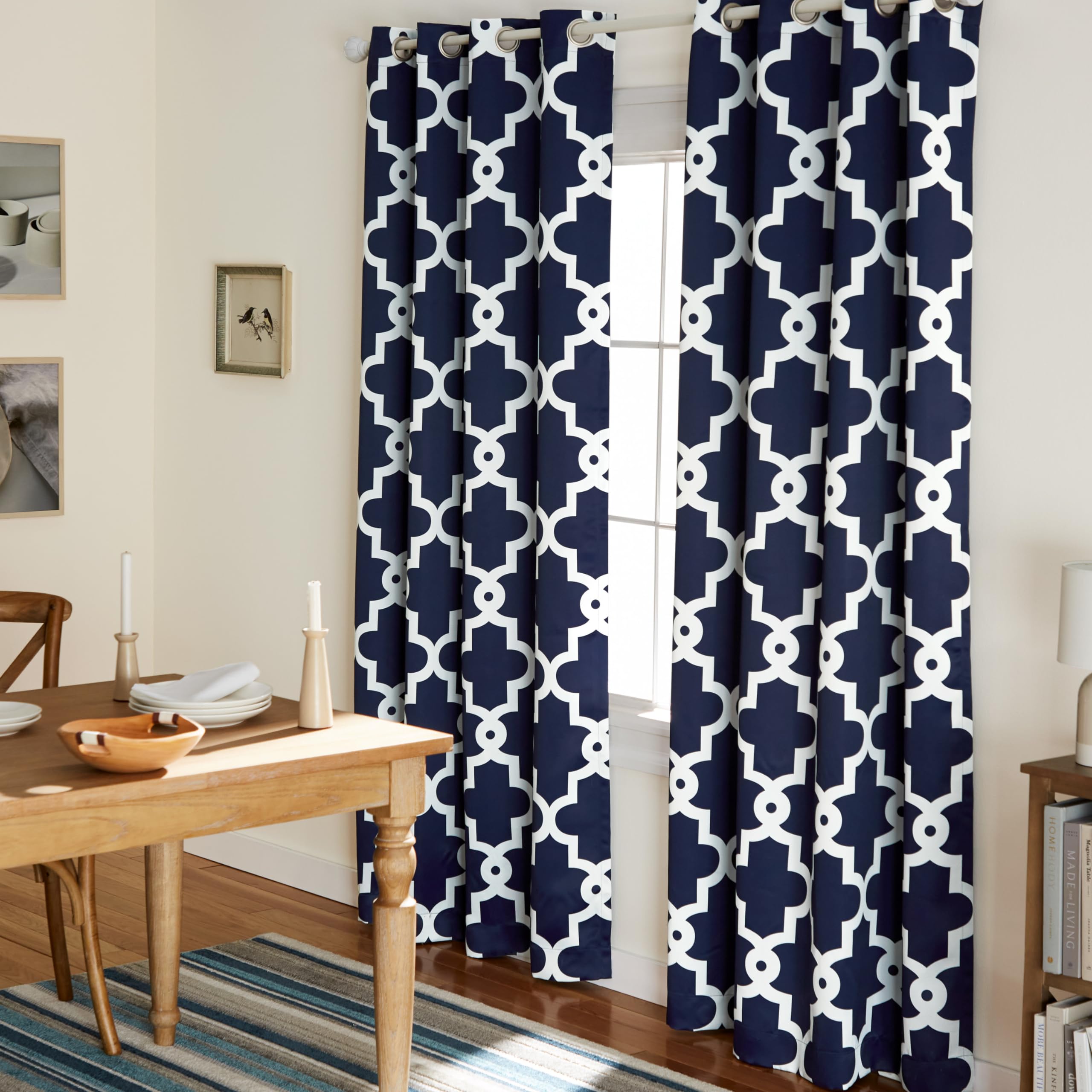 Exclusive Home Curtains Ironwork Woven Blackout Grommet Top Panel Pair, Peacoat Blue, 52x96, 2 Piece — image 1