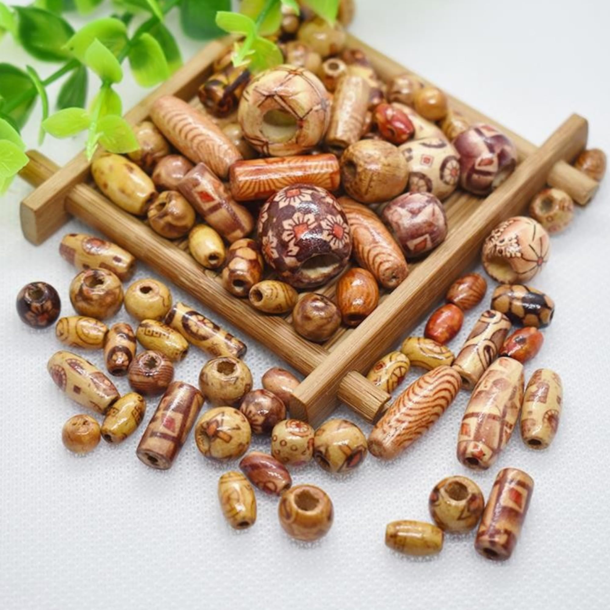 100 x Assorted Wooden Beads for Beads for Jewellery Making or Hair Styling | Mixed Patterns/Shapes | African Style Wood Beading | Bracelet | Necklace | Hair Braids Braiding | Crafts | Boho Macrame