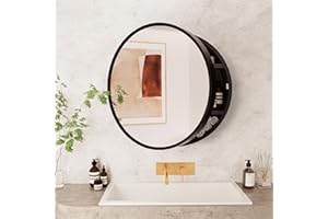 Chilihom Round Medicine Cabinet Mirror with Shelf, Bathroom Wall Cabinet Medicine Cabinet with Vanity Mirror, Surface Mount Above Toilet Storage Cabinet, Black