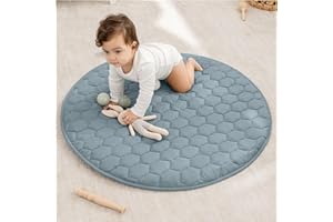 Comfy Cubs Kids Play Mat, Round 91.5 cm - 0+ Months, Small Soft Baby Mat with Non-Slip Bottom - Safe, Plush Quilted Surface f