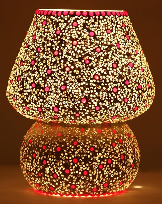Mejilla Antique Decorative Mosaic Table Lamp(Multicolour, 20x17.5x17.5cm)