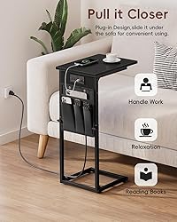 Vagusicc C Shaped End Table with Charging