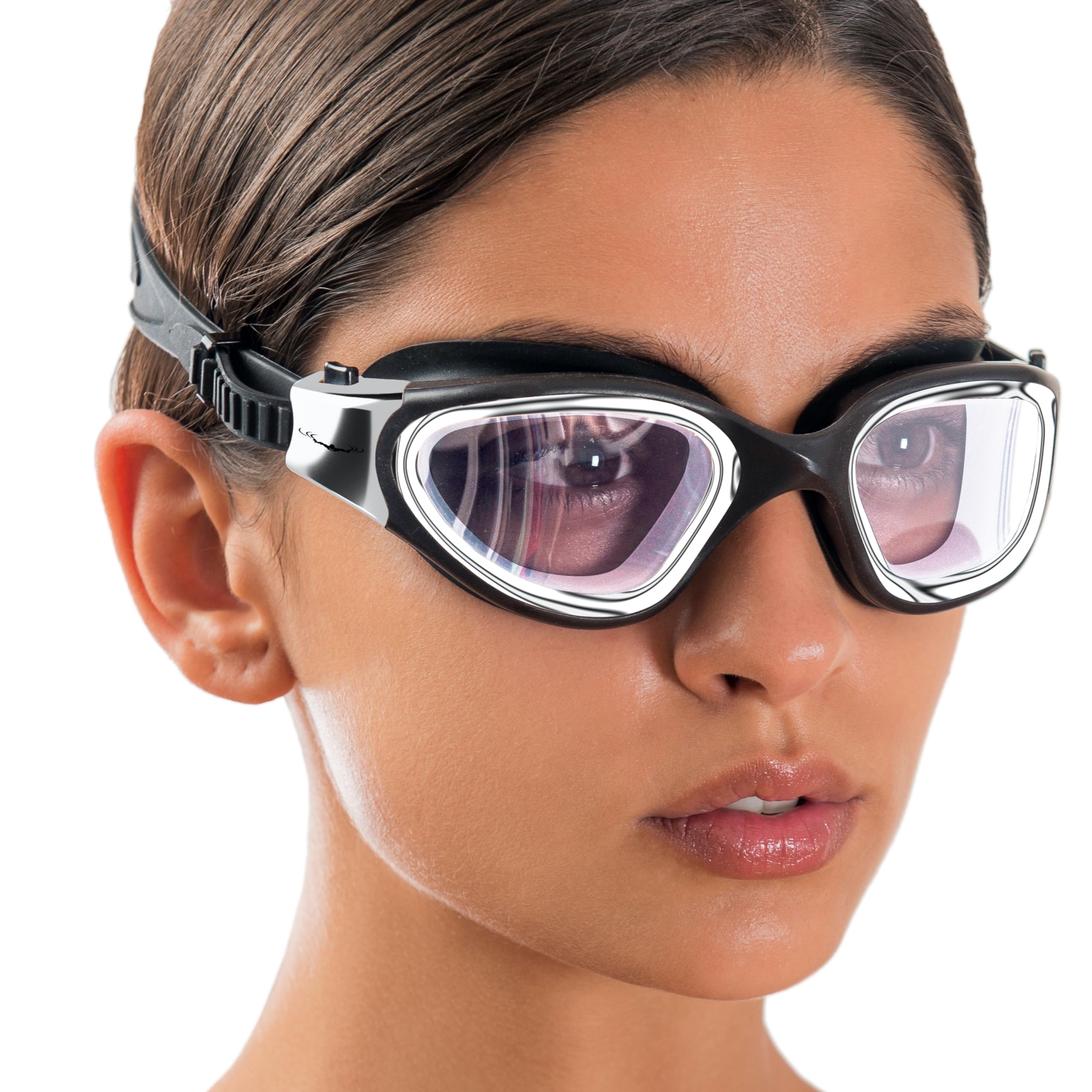 AqtivAqua Swimming Goggles Adult and Kids Goggles Kids 6-14 Men Women Swim Children Boys Girls Transition DX-H (Metallic Silver B, Black case, Photochromic lens)