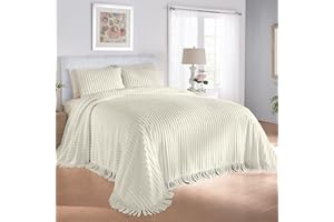 BrylaneHome Chenille Bedspread - Queen, Eggshell