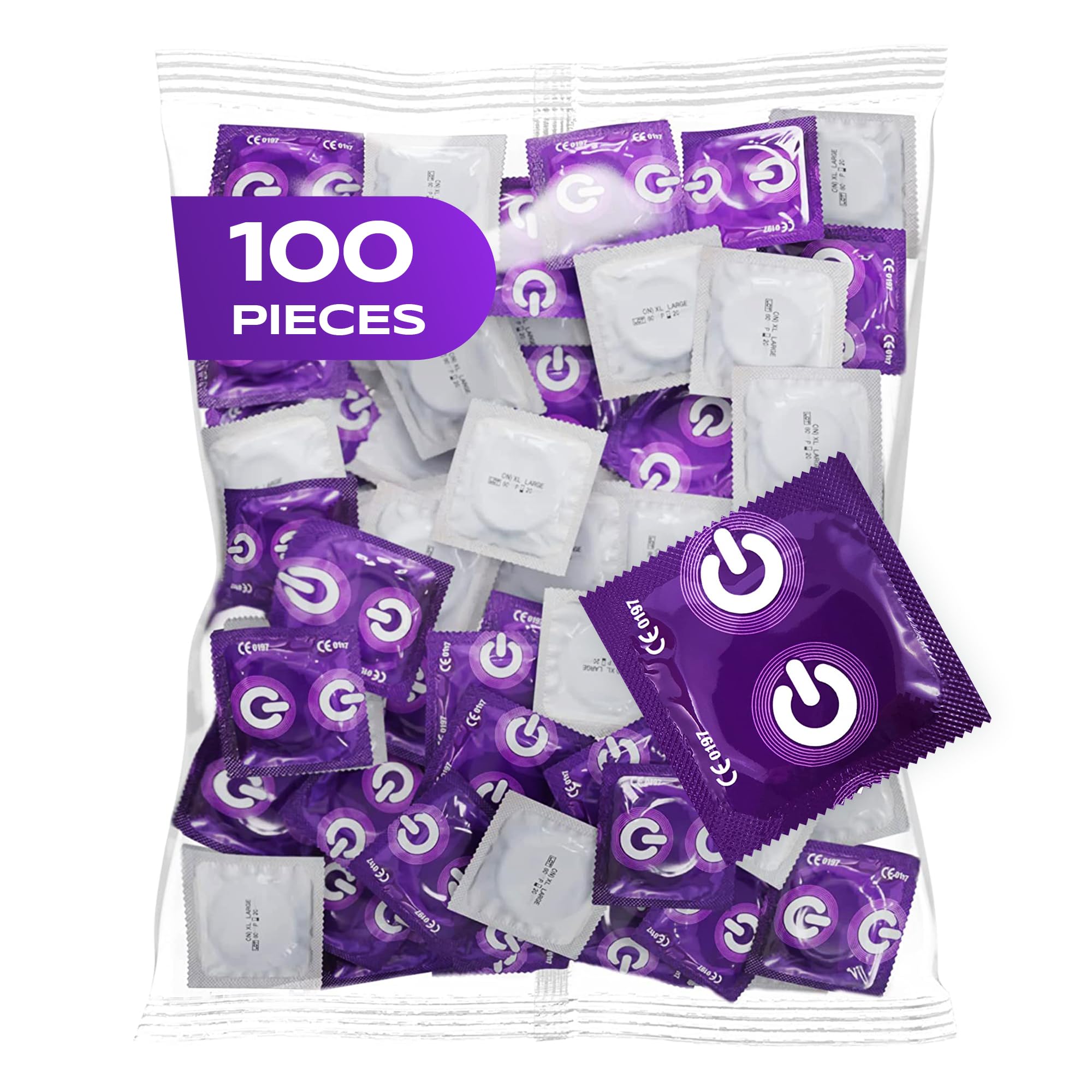 100 Pack of ON Strong Condoms, for Greater Safety, Extra Thick 0.09 mm, Natural Rubber Latex