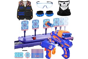 FIBEVON Moving Shooting Targets for Nerf Guns Practice, Electronic Score Target Set Toy w/Blaster, Vest, Glasses, Bandanas, Wristbands and Foam Darts, Ideal Gift Toys for Kids, Boys, Girls Aged 5-13
