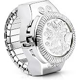 Balacoo Women's Ring Watch Rose Design Quartz Finger Watch White | Rose pattern, quartz movement, finger accessory, daily outfit styling, gift choice for women, check ring size before purchase