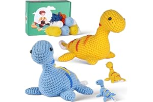 LACKYCC Crochet Kit for Beginners Adults,2 Pack Dinosaurs Easter Basket Essentials Gifts for Kids DIY Craft Knitting Crochet Animals Kits for Starters with Step by Step Video Tutorials Birthday Gift for Women