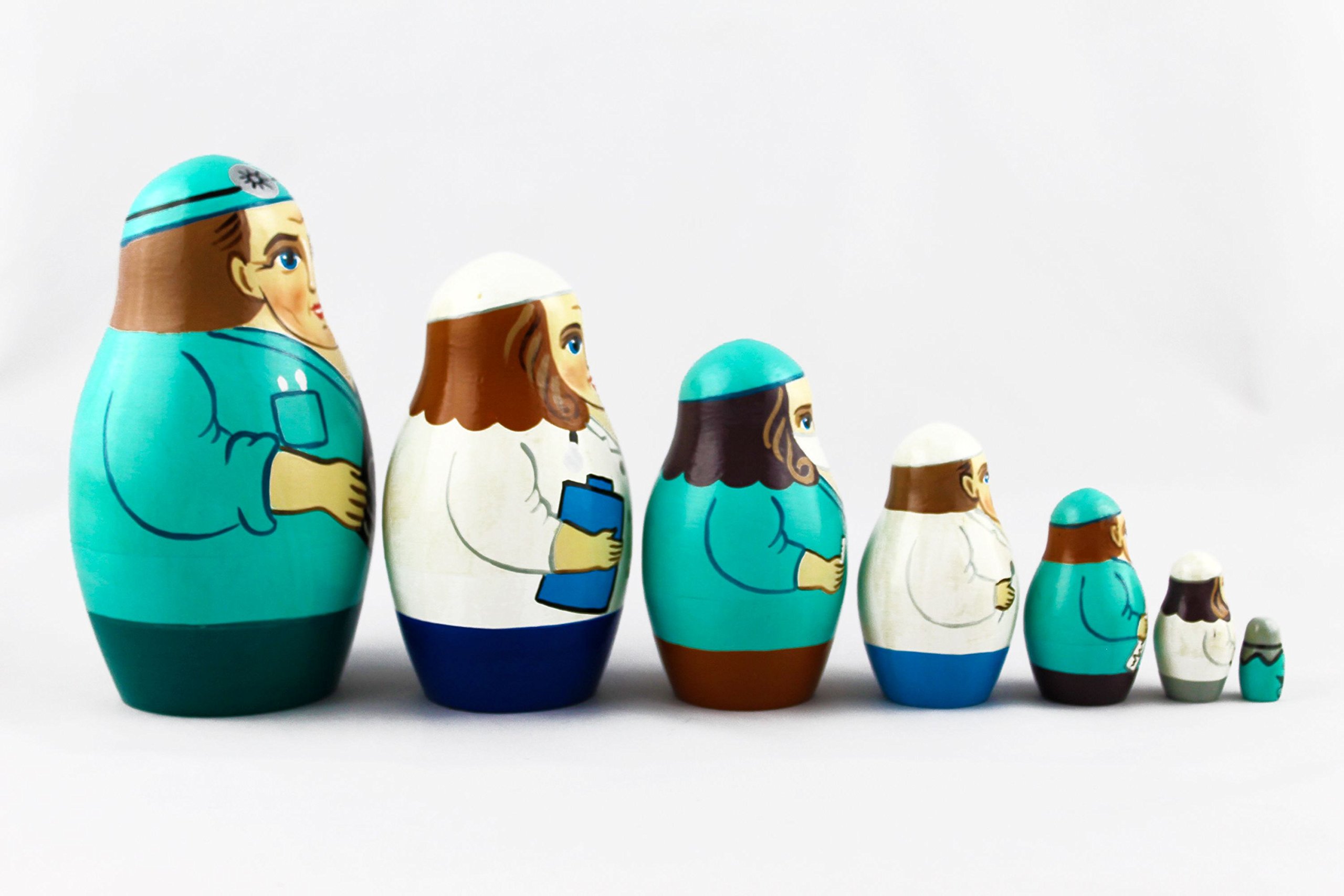 Matryoshka Russian Nesting Wooden Doll Physician Doctor Nurse Hospital 7 Pcs Stacking Hand Painting Beautiful Nested Matriosjka Matrioska Matreshka Matrjoska Matroeska