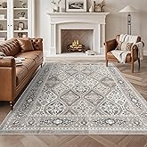 Brevonox Brown 9' 12' Indoor Machine Washable Area Rug for Living Room, Bedroom, Dining Room, Office - Traditional Floral Geo