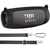 co2CREA for JBL Charge 5 Waterproof Bluetooth Speaker Silicone Cover Case, Portable Silicone Travel Case with Carabiner, Protective Skin Case (Black Case)