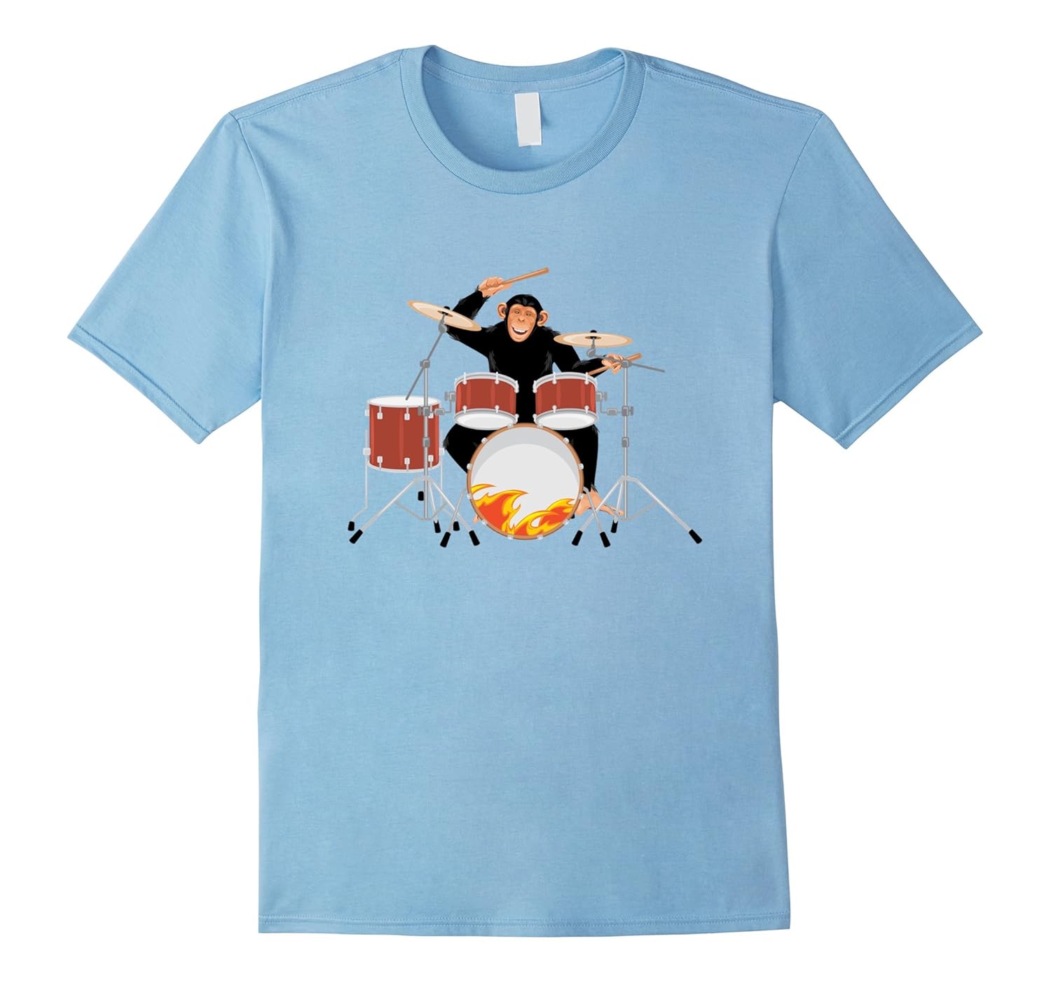 Funny monkey on drums shirt - heavy metal drums with flames-ANZ