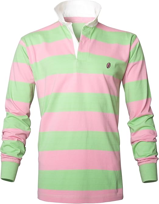 Mens Classic Rugby Shirt, Pink/Green Stripe, XXL Amazon.co.uk Clothing