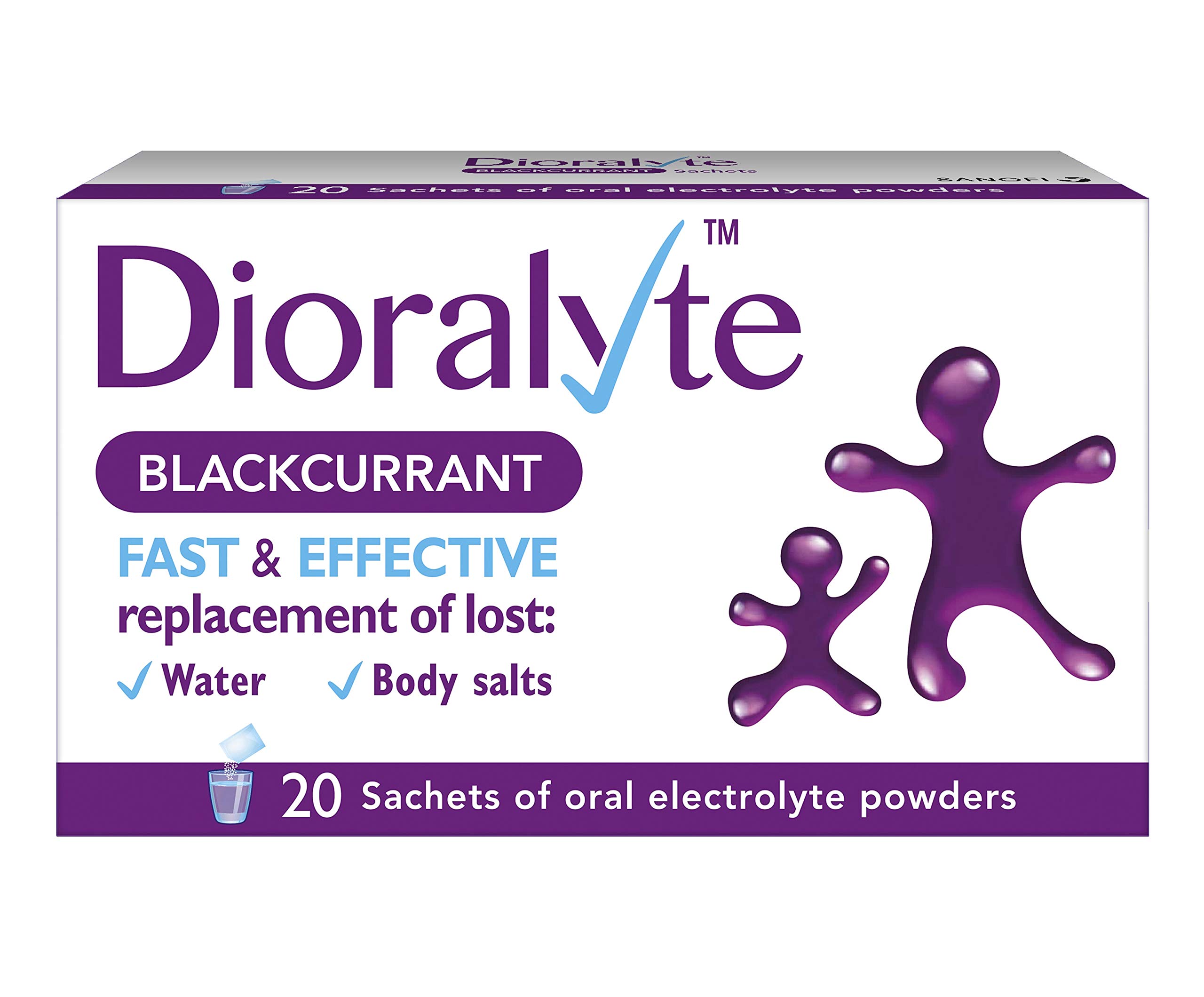 Dioralyte - Fast and Effective Supplement Treatment for Reducing Dehydration and Replacing Electrolytes (mineral salts) of Lost Body Water and Salts- Blackcurrant Flavour - 20 Sachets