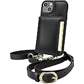 Smartish iPhone 13 Crossbody Wallet Case for Women - Dancing Queen [Purse/Clutch with Detachable Strap & Wristlet] Protective Cover with Credit Card Holder - Stiletto Black-Gold