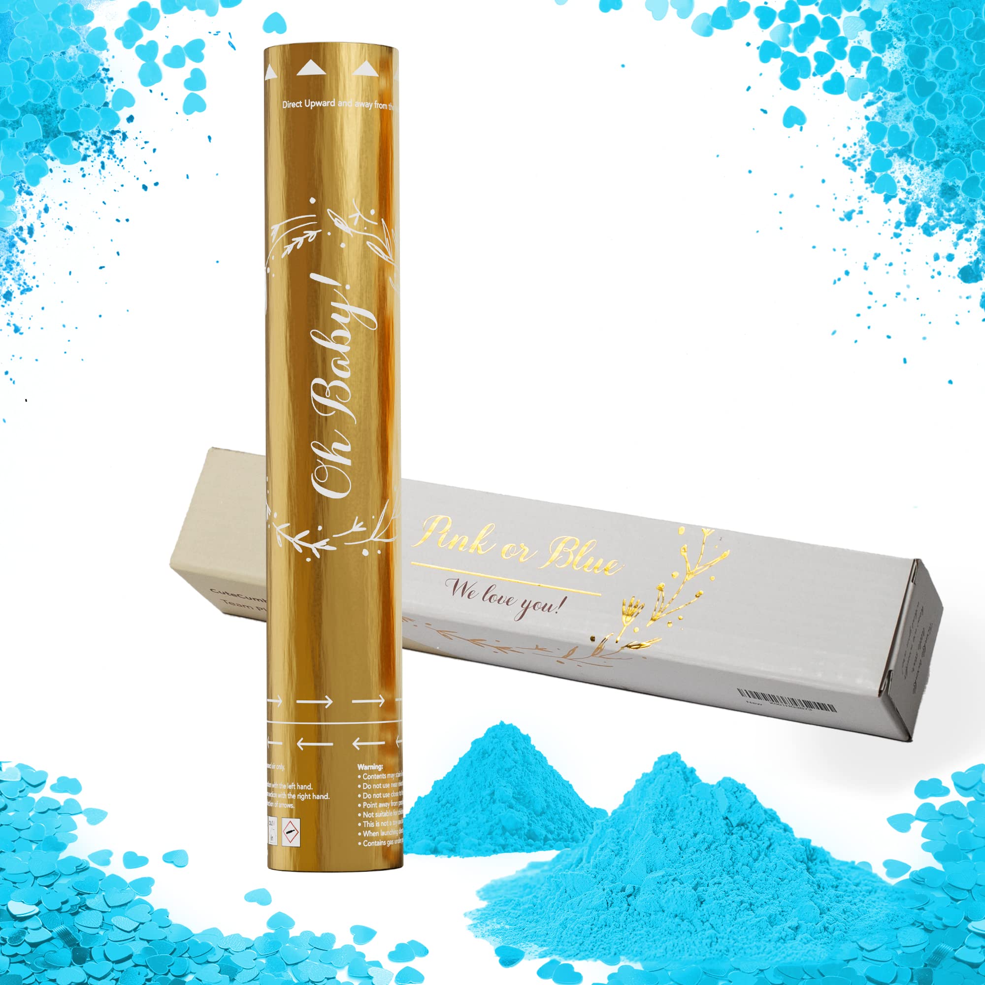 Team Planet Gender Reveal Cannon - Biodegradable Vibrant Confetti and Colour Powder Smoke - Confetti Cannon for Baby Girl or Boy Party with Gender Reveal Stickers - 1 Blue โ image 1