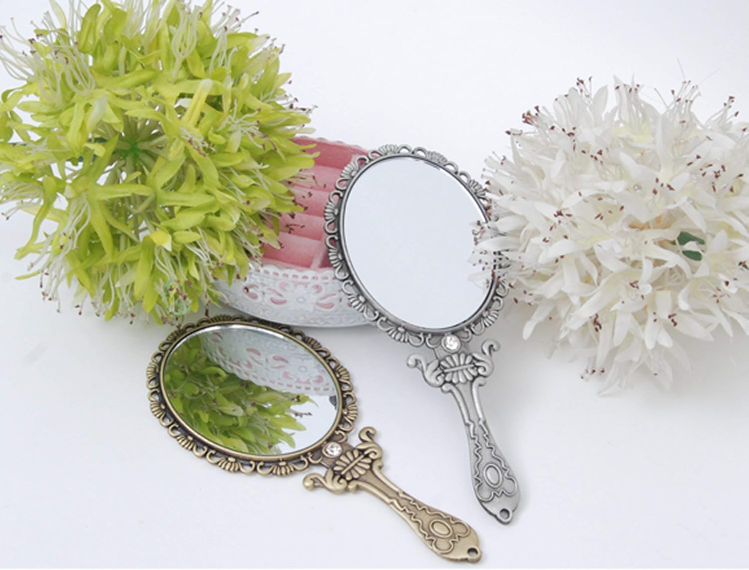 SEHAMANO Vintage Hand Mirror with Embossed Rose on The Back Handheld Makeup Beauty Metal Mirror Compact Purse Small Mirror (Brass (Matt Gold)): Home & Kitchen