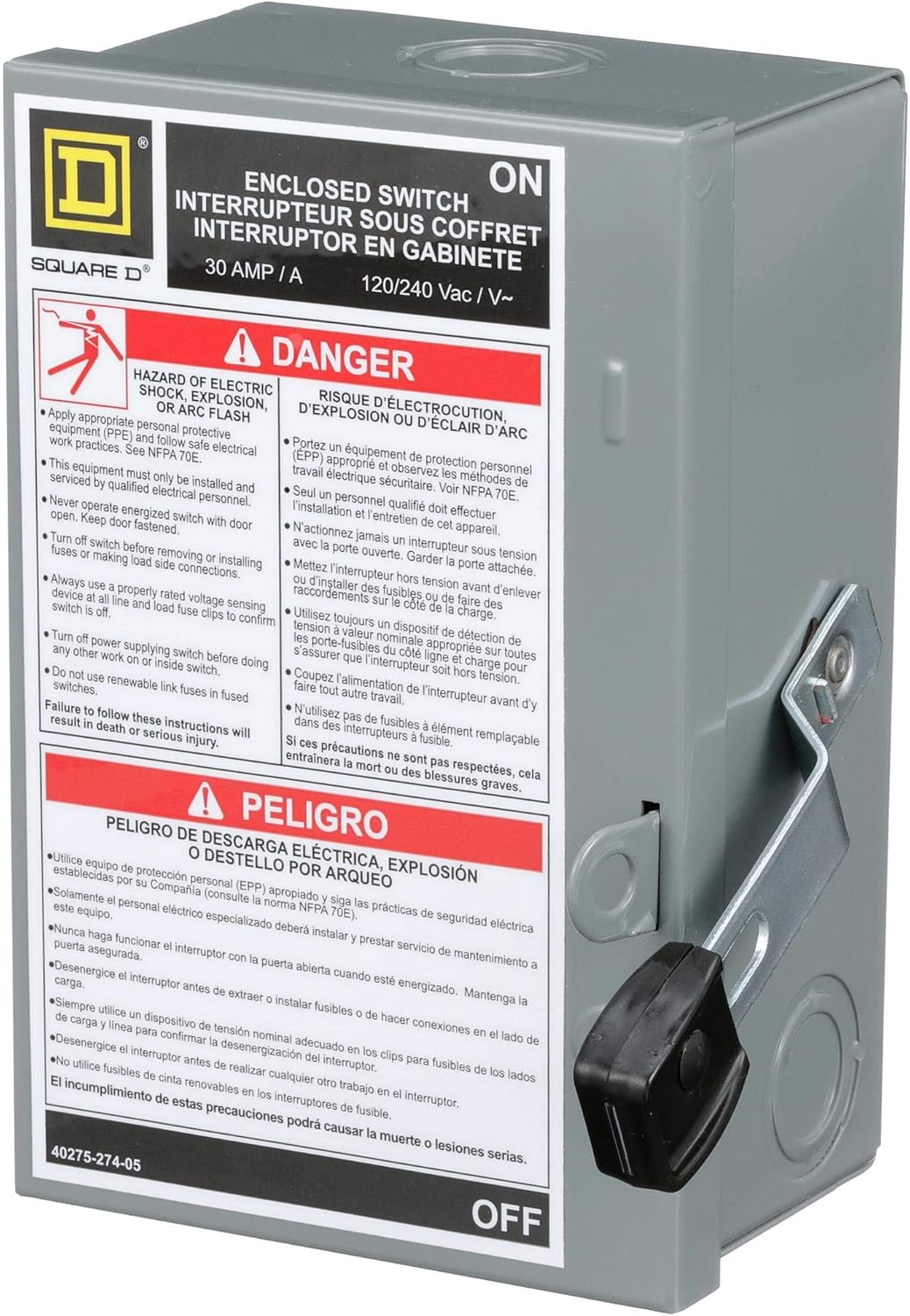 Square D by Schneider Electric L211N 30 Amp 120/240-Volt Two-Pole Indoor Light Duty Fusible Safety Switch with Neutral, Gray - Electrical Outlet Switches - 