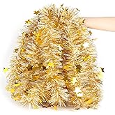 LOMIMOS 32.8 Ft Christmas Tinsel Garland, White Gold Glittering Decoration for Christmas Tree Party Wedding Supplies