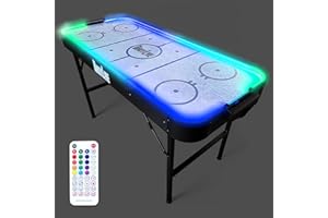 PartyLife 54" Air Hockey Table w/Folding Steel Legs & Optional LED Lights - Powerful Motor, Smooth Surface, Very Sturdy - Perfect for Kids and Adults, Game Rooms & Home Arcade!