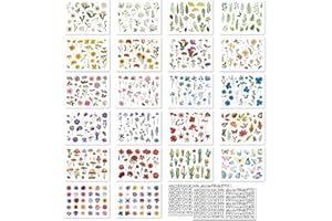 Lot de 22 feuilles d'autocollants en forme de fleur pour scrapbooking, 500 autocollants transparents en PET naturel et 2 feui