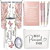 Domensi 6 Pcs Principal Appreciation Gift Set for Women Thank You Gift 20oz Rustic Butterfly Marble Sign Tumbler Makeup Bag Journal for School Principal Work Birthday Graduation Retirement(Pink)