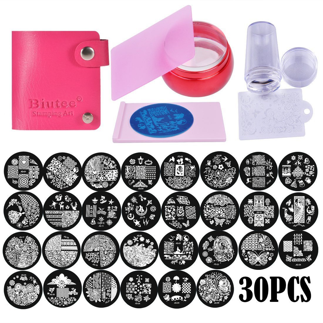 30 pcs Nail Art Plaques avec 2 Tampon 2 Grattoir Sac de Rangement Biutee Stamping Impression Mod¨le Vernis   gles Image