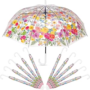 Klyyo Clyro 12 Pcs Clear Wedding Umbrellas Bulk Large Bridal Gift Floral Umbrellas Transparent Travel Weddings Umbrella for G