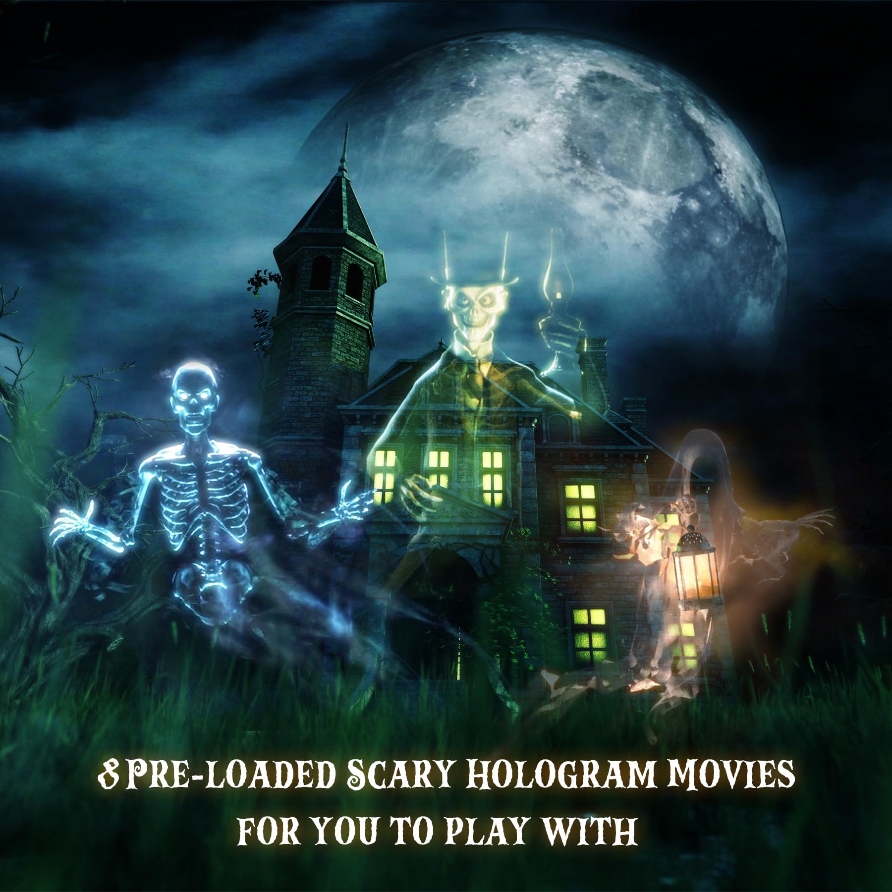 AAXA HP Halloween Projector (2025 Upgraded) for Haunted Windows, Auto-Start, Holographic Projections, Short Throw, HD 1080P, Portable Projector with 8 Pre-Loaded Hologram Movies, Built-in Speaker