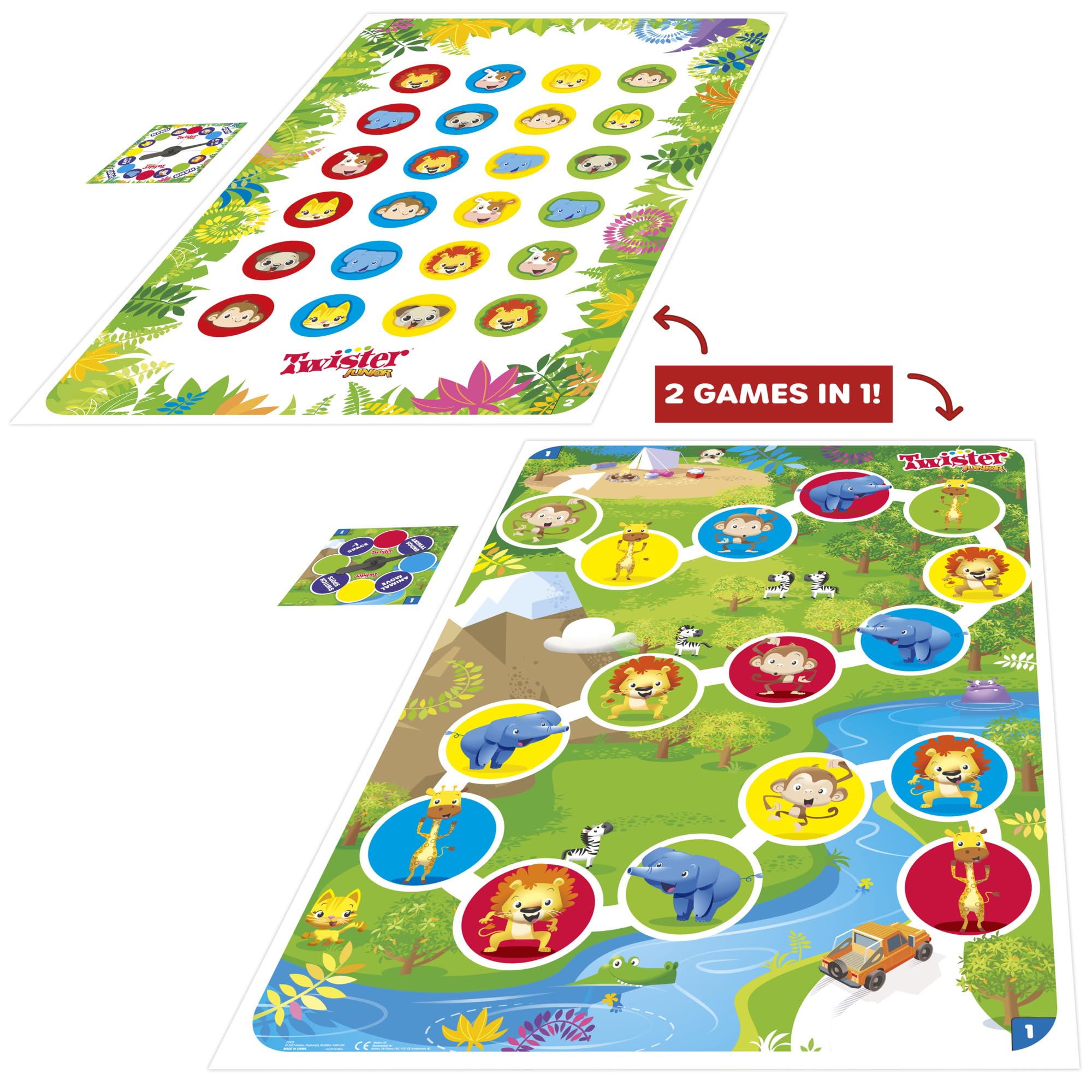 Hasbro Gaming Twister Junior Game, Animal Adventure 2-Sided Mat, 2 Games in 1, Party Game for Kids Ages 3 and Up and 2-4 Players (Amazon Exclusive)