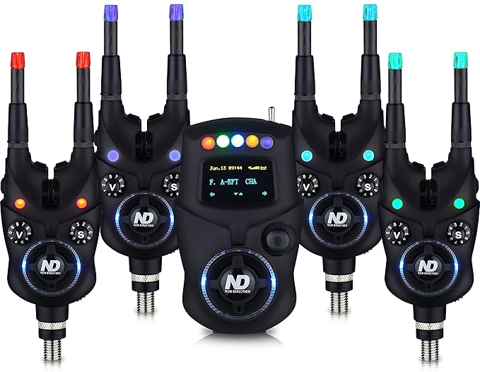 New Direction Tackle Bluetooth Elektronische Bissanzeiger Fun Set(4x K9,1x R9 Mini-Receiver,1x Plastikbox, 8x Leuchten (R,G,B