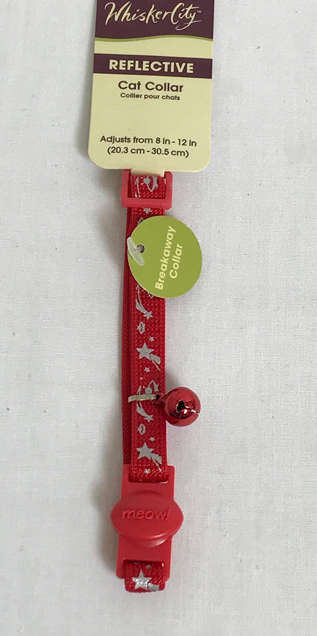 Whisker City DELUXE REFLECTIVE PATTERN CAT/KITTEN COLLAR WITH OPTIONAL ENGRAVED 20MM NICKKEL ID TAG (RED, WITHOUT 20MM ID TAD)